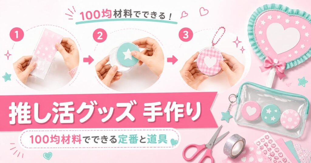 100均材料で手作りした推し活グッズを並べた写真