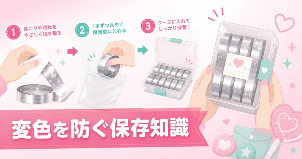 銀テープをホルダーに入れて丁寧に保管している写真