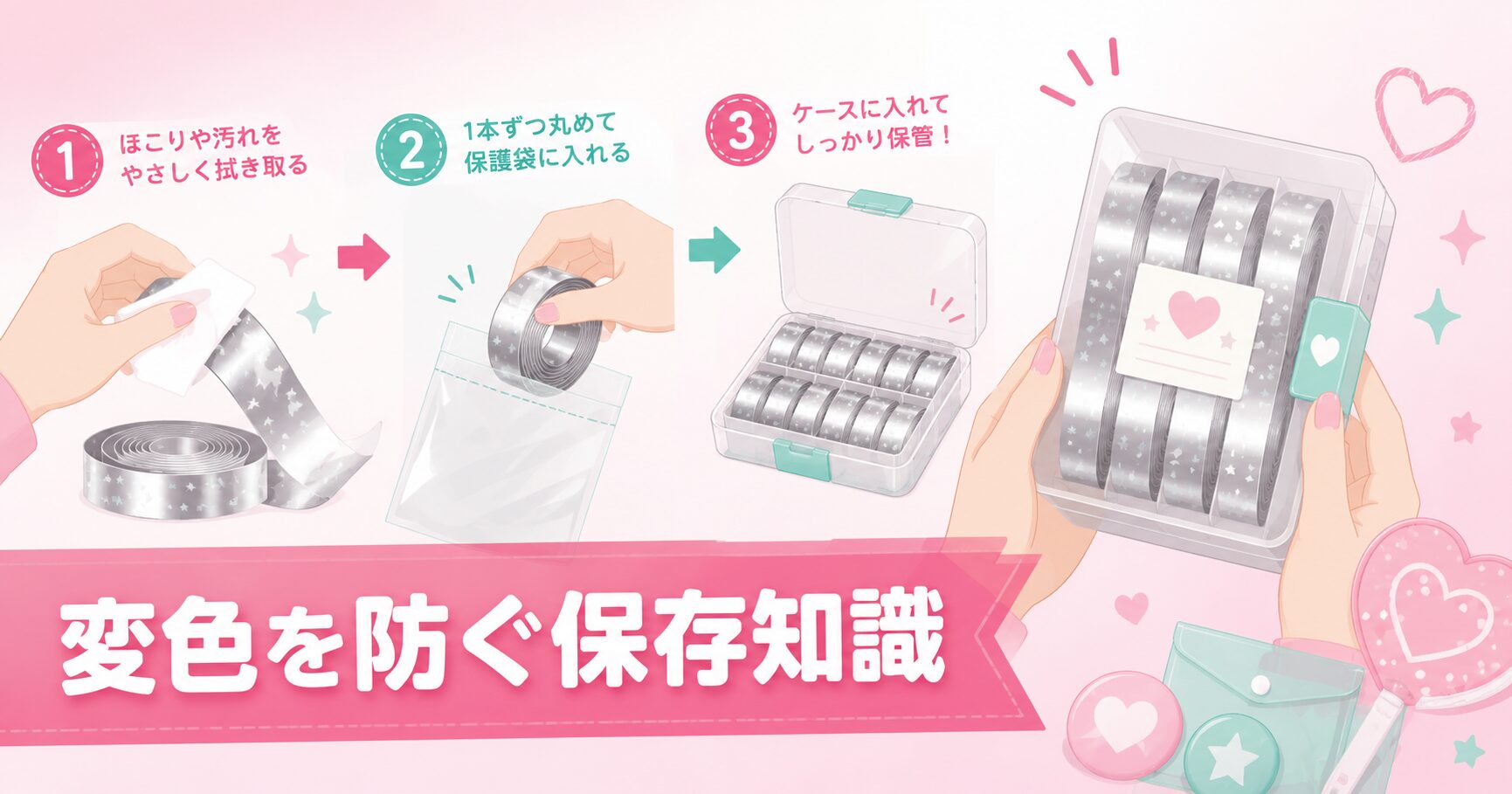 銀テープをホルダーに入れて丁寧に保管している写真
